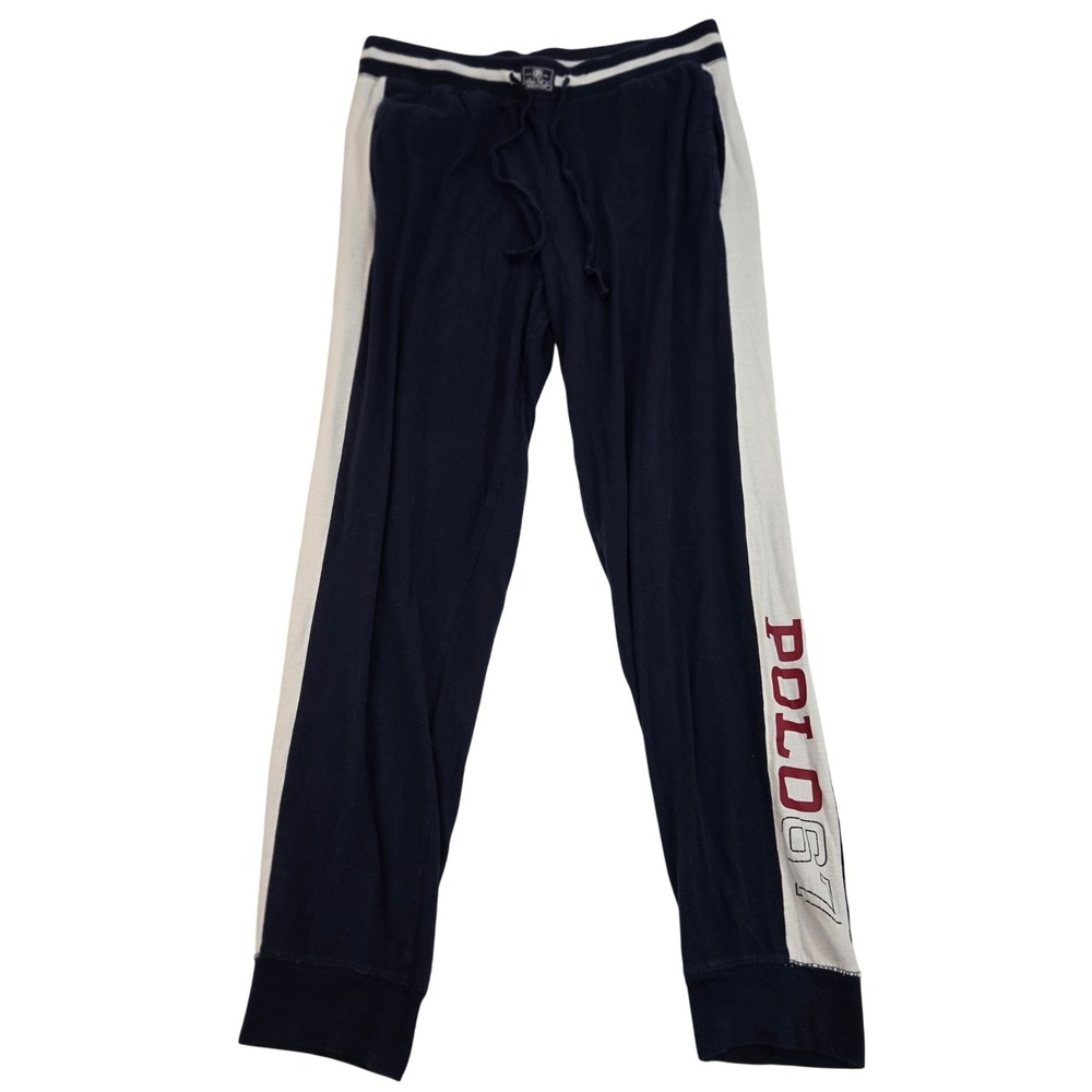 Polo Ralph Lauren POLO 67 Joggers L Navy White‎ Stripe Athletic Sweatpants 34x29